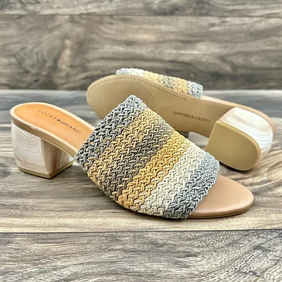NIB Lucky Brand Nanssi 8.5M Multicolor Woven Crochet Mule Block Heel Sandals - Picture 4 of 12